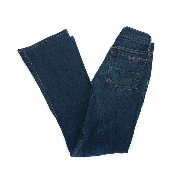 blue cult Denim - Blue Cult Womens Flare Jeans Pockets Faded Low Rise Dark Wash Denim 25